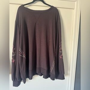 Knox Rose Dark Brown Embroidered Sweatshirt